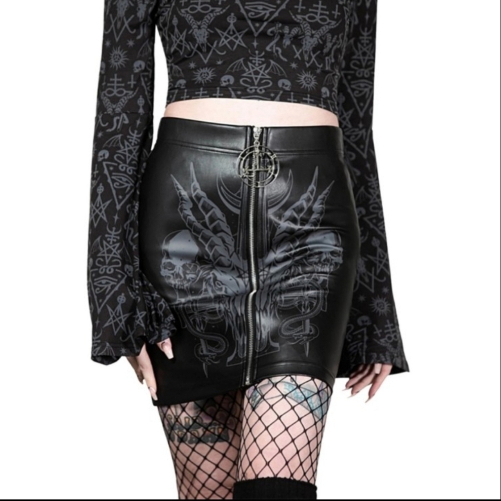 Killstar Black Gothic Faux  Leather Skirt S